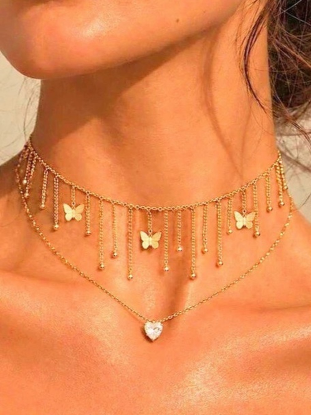 Gold Butterfly Layered Necklace